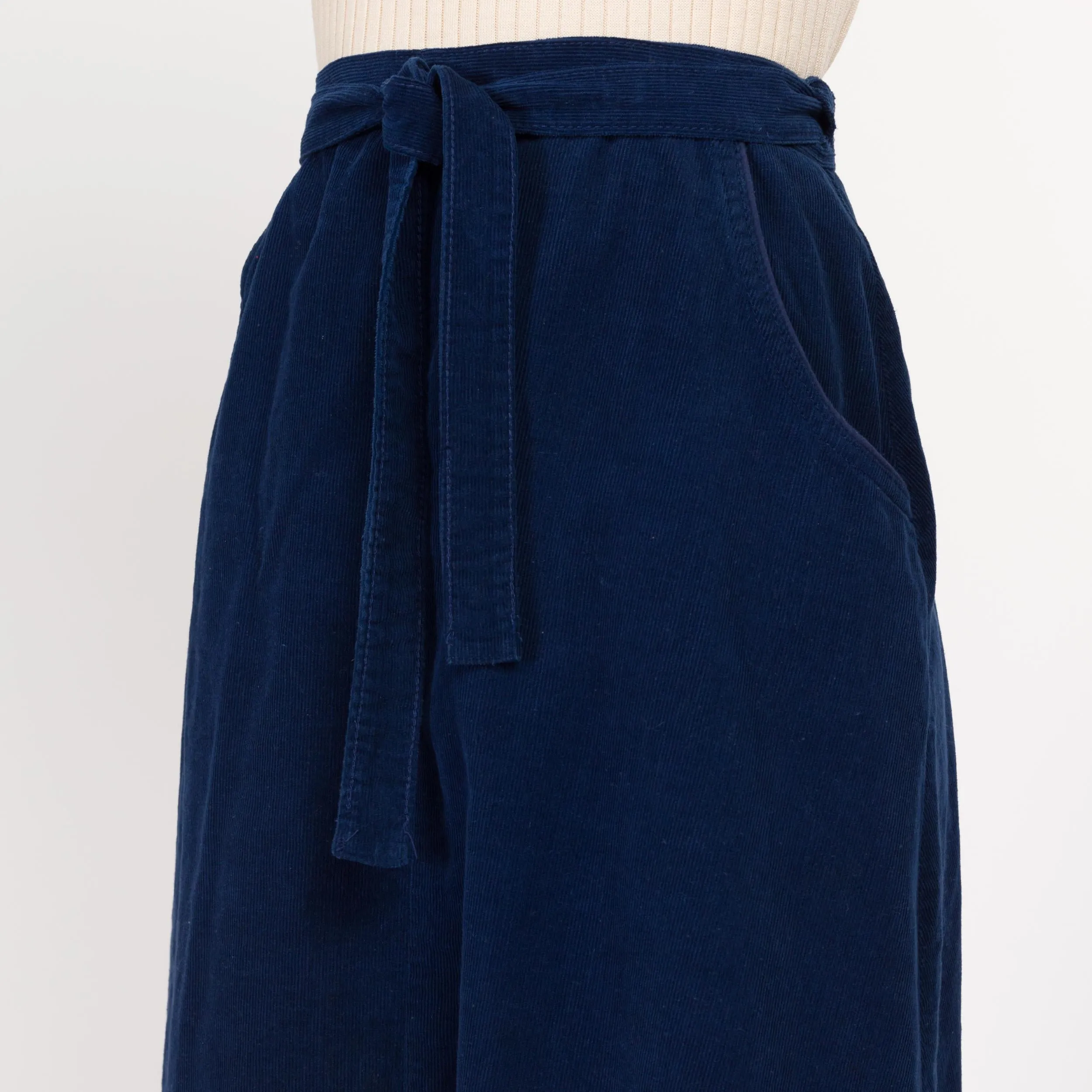 Small 70s Blue Corduroy Midi Wrap Skirt 25"-27"
