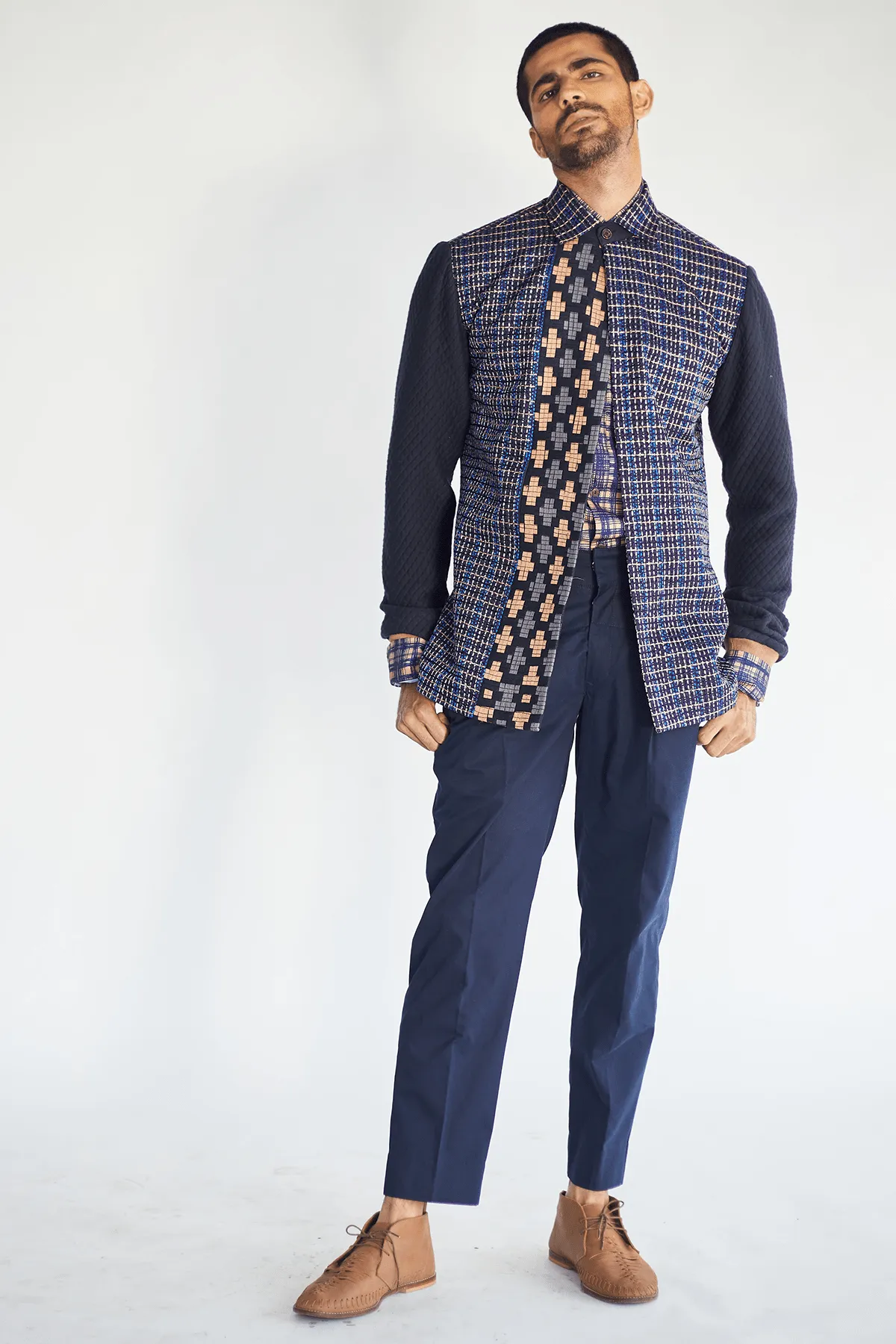 Textured Jacket with Printed Shirt and Pants