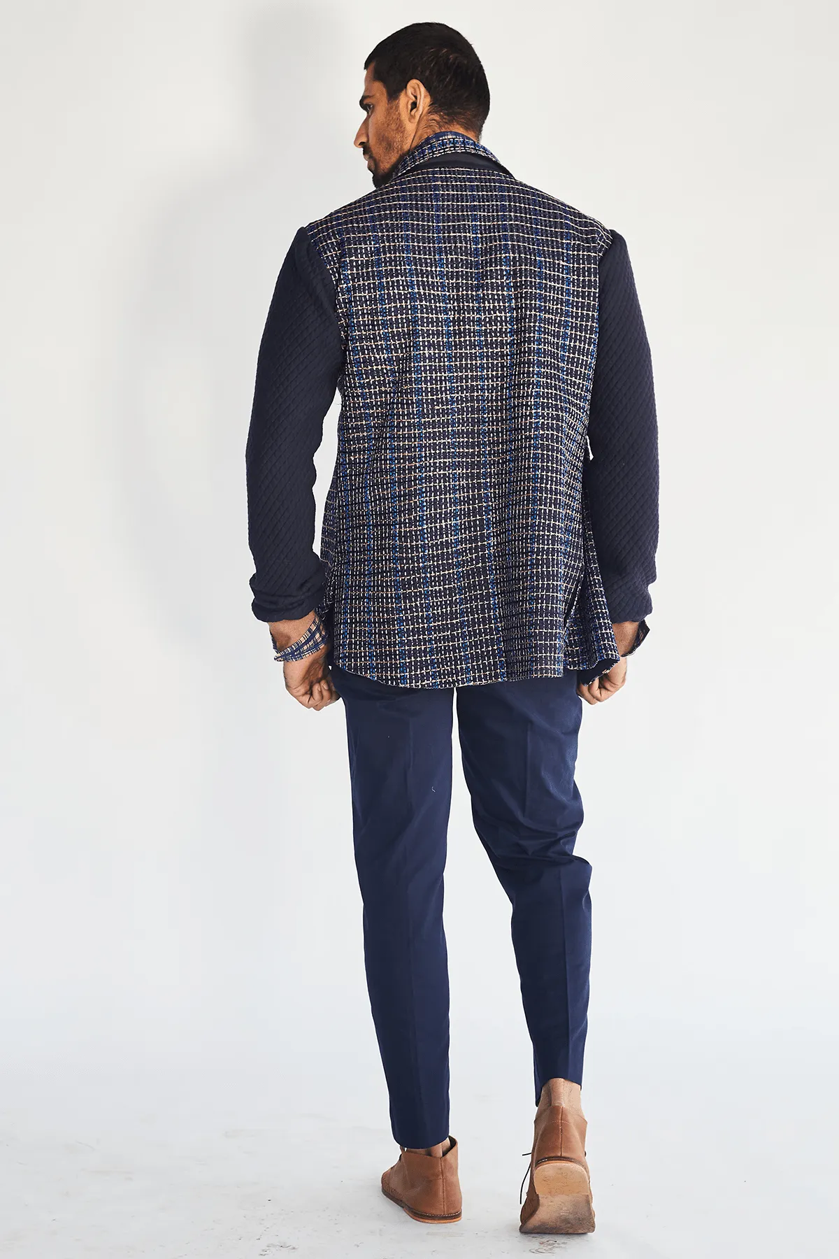 Textured Jacket with Printed Shirt and Pants