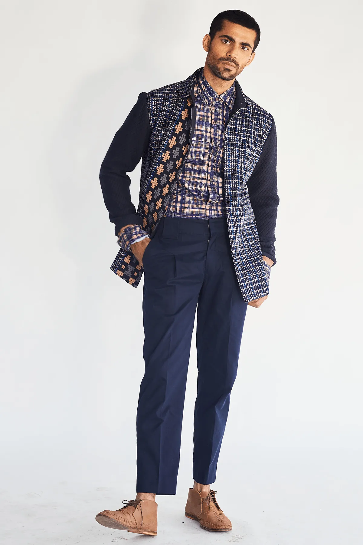 Textured Jacket with Printed Shirt and Pants