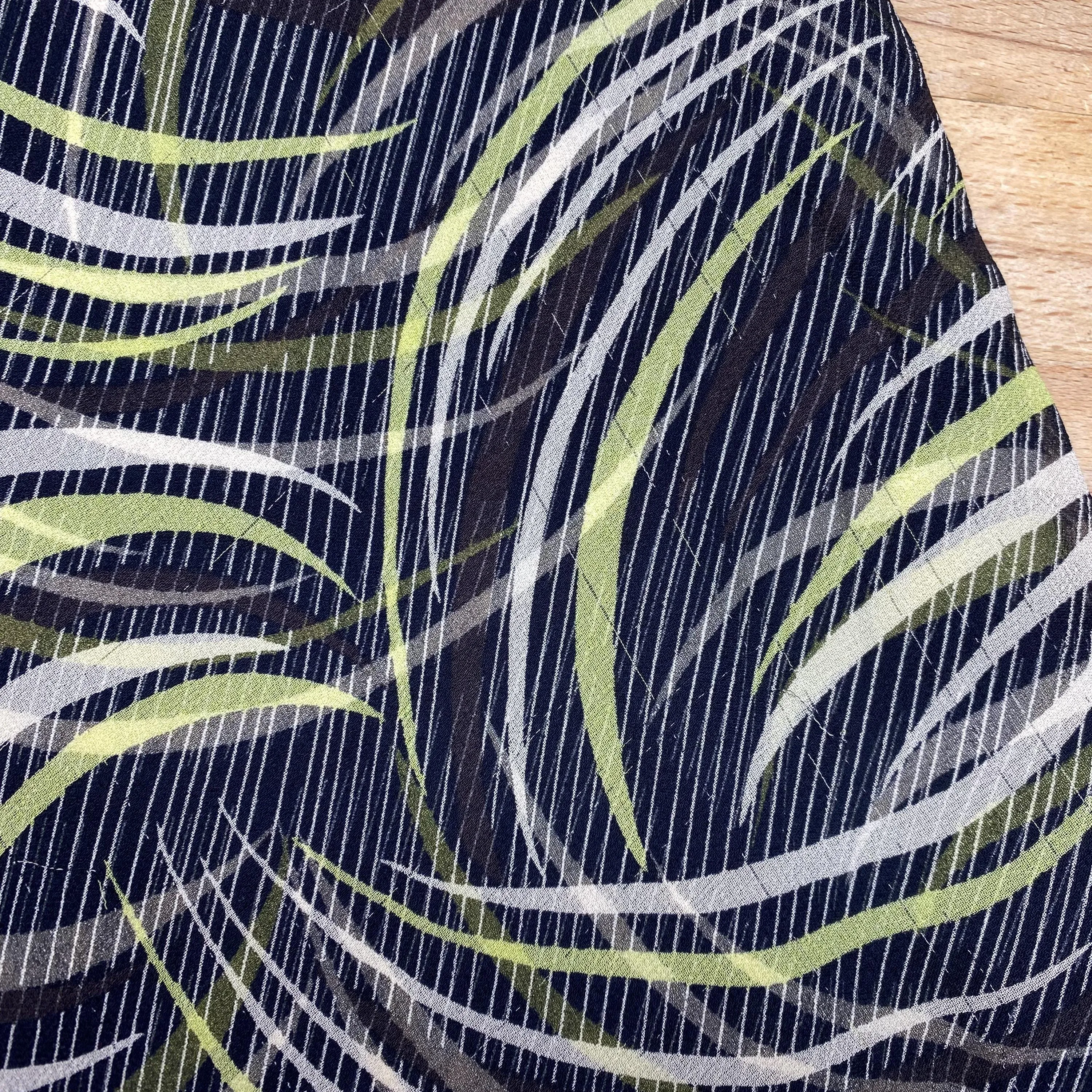 Vintage Y2K Black & Green Silk Abstract Print Maxi Skirt - Extra Large, Size 16
